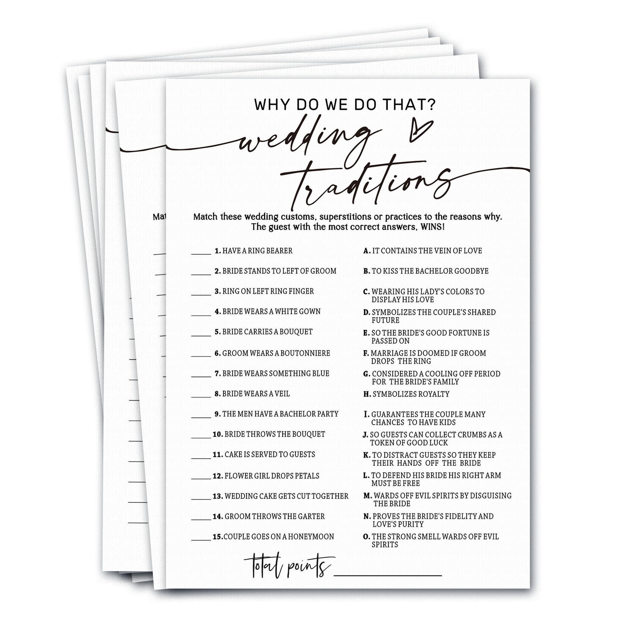 Wybgno bridal shower game cards in a 5x7 pack for easy, elegant icebreakers