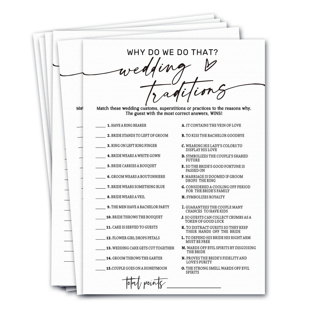 Wybgno bridal shower game cards in a 5x7 pack for easy, elegant icebreakers