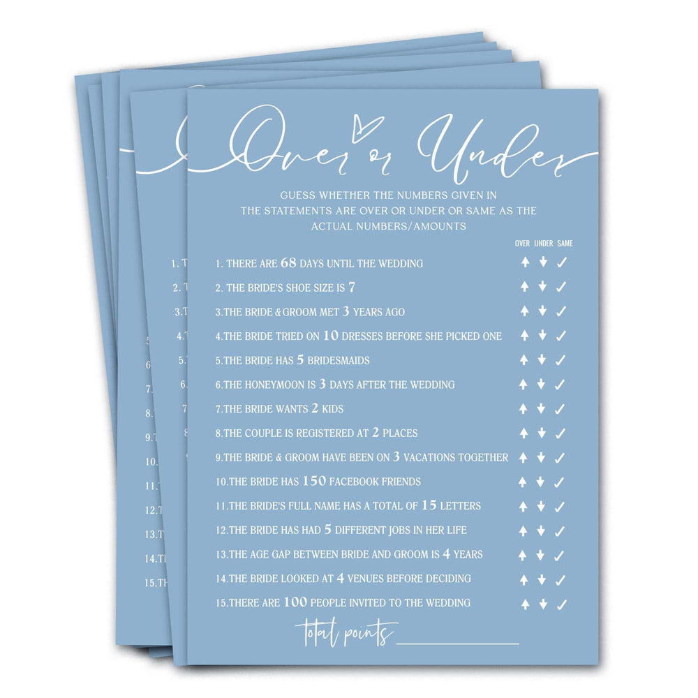 Wybgno bridal shower card for the guess over or under game.