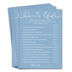 Wybgno bridal shower card for the guess over or under game.
