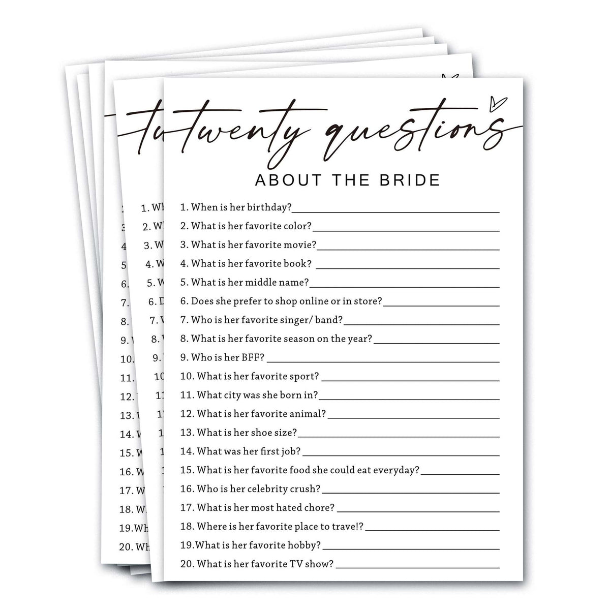 Wybgno bridal shower games cards 5x7 inches for easy writing and quick learning