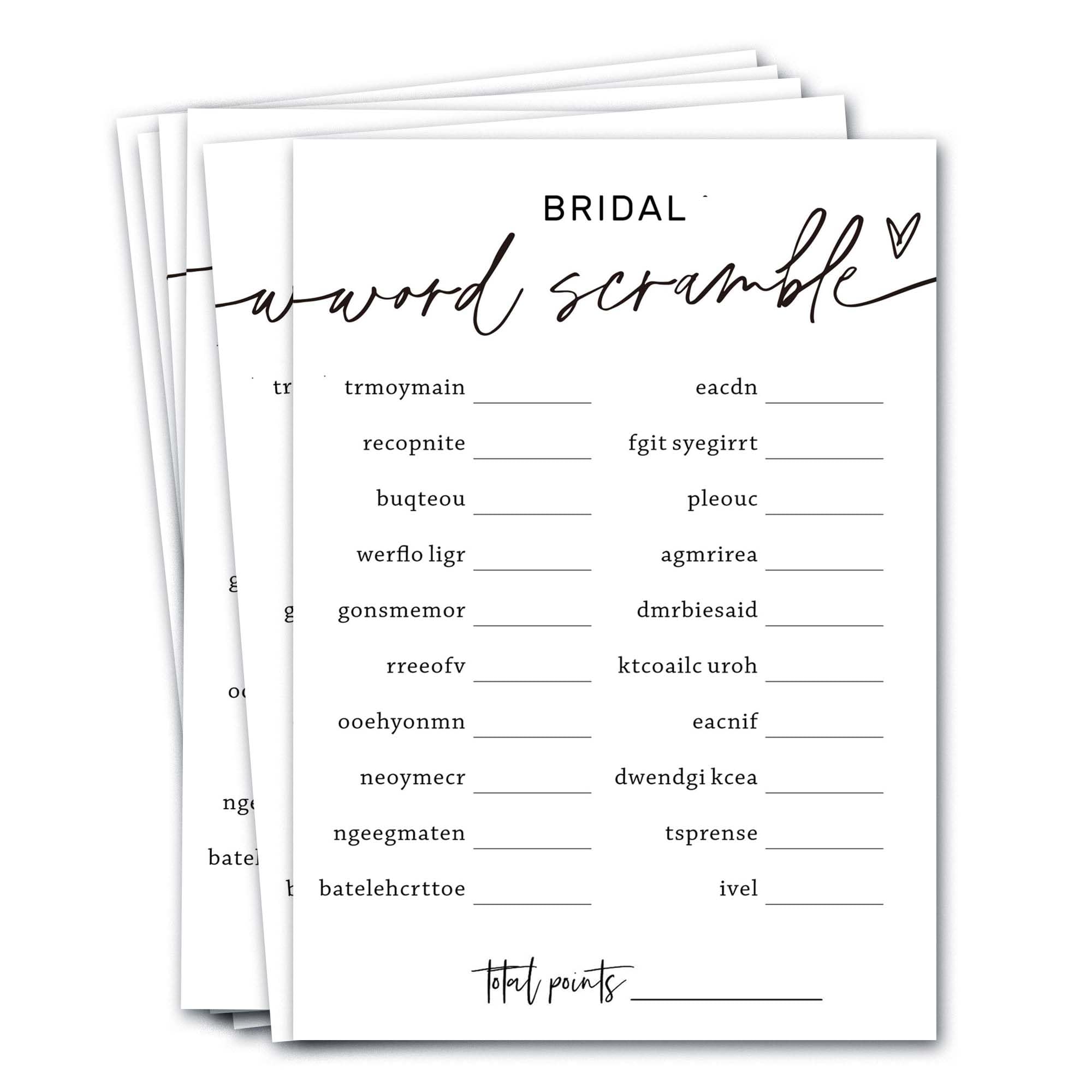 Wybgno bridal word scramble cards in a 25-pack for fun shower icebreakers