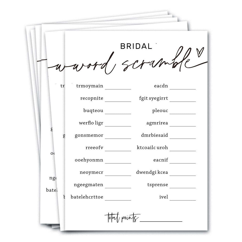 Wybgno bridal word scramble cards in a 25-pack for fun shower icebreakers