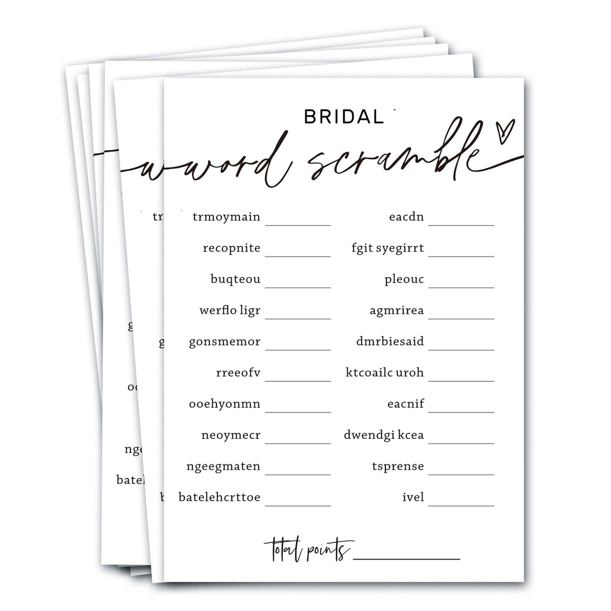 Wybgno bridal word scramble cards in a 25-pack for fun shower icebreakers