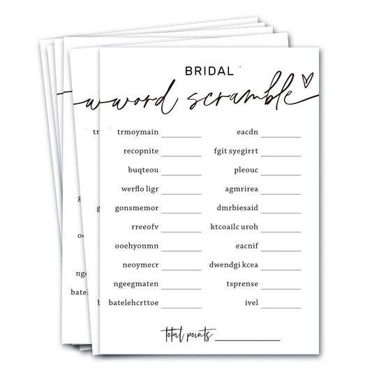 Wybgno bridal word scramble cards in a 25-pack for fun shower icebreakers