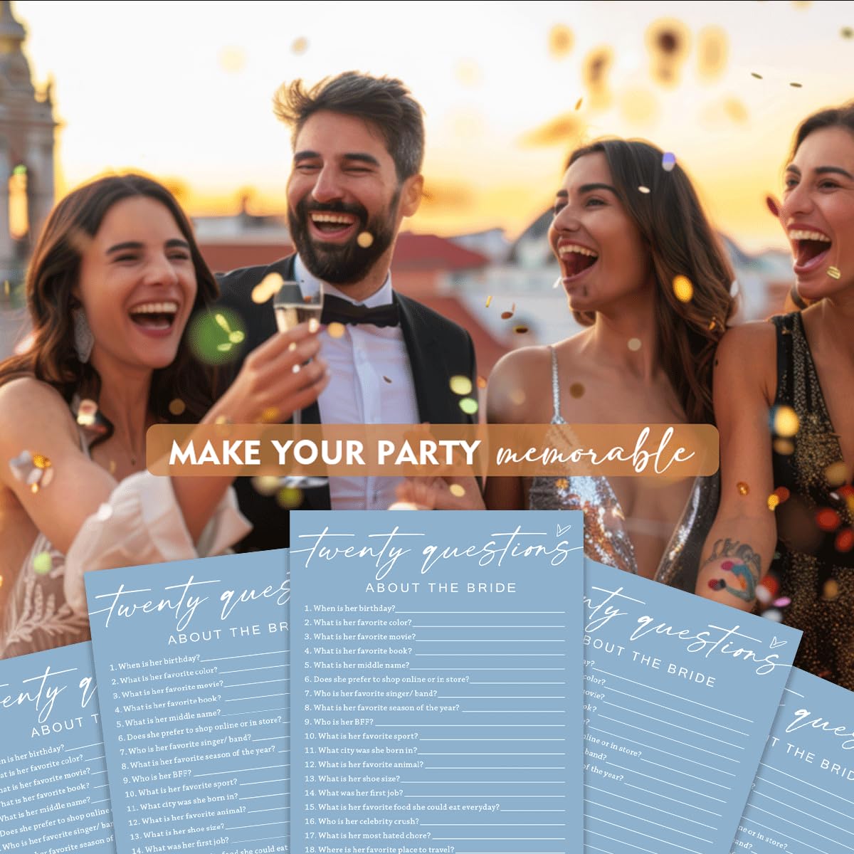 Wybgno engagement party games pack for 25 guests