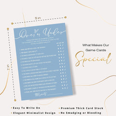 Wybgno minimalist blue wedding supplies design on card.