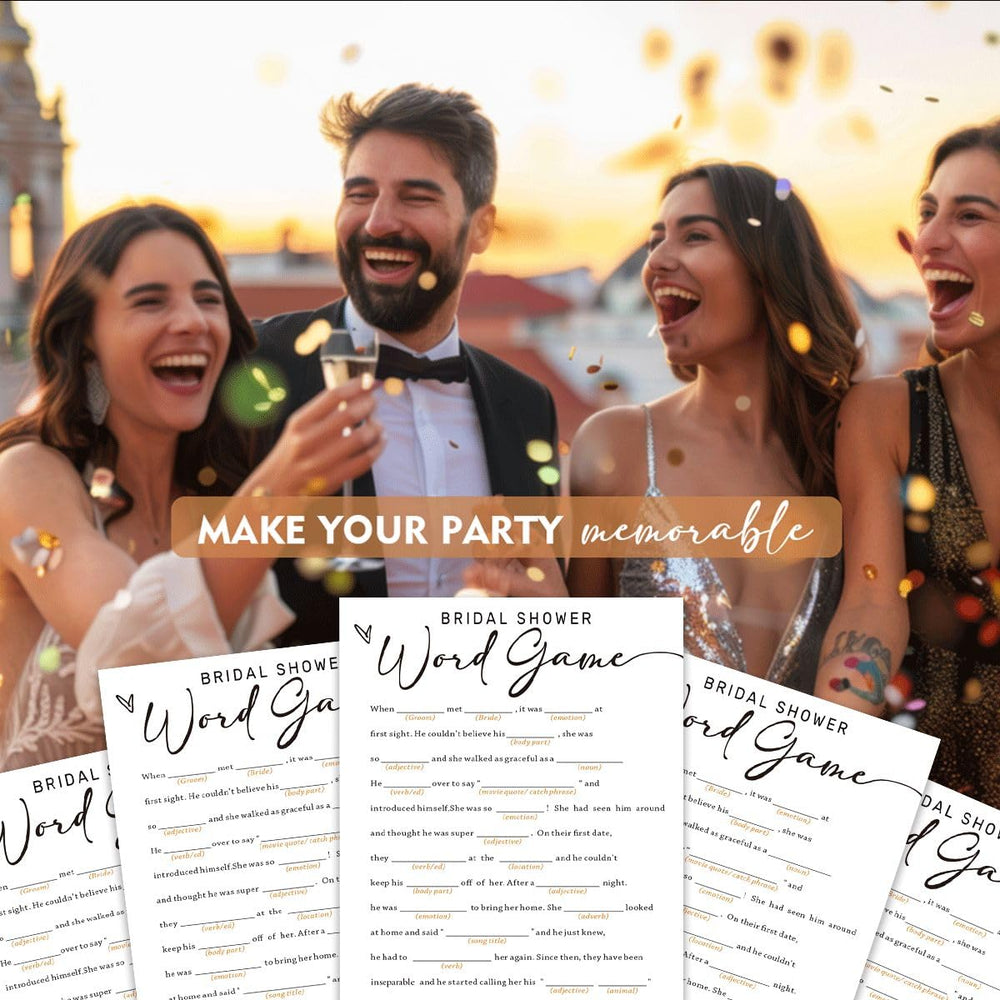 Wybgno minimalist word games, perfect for elegant wedding activities.
