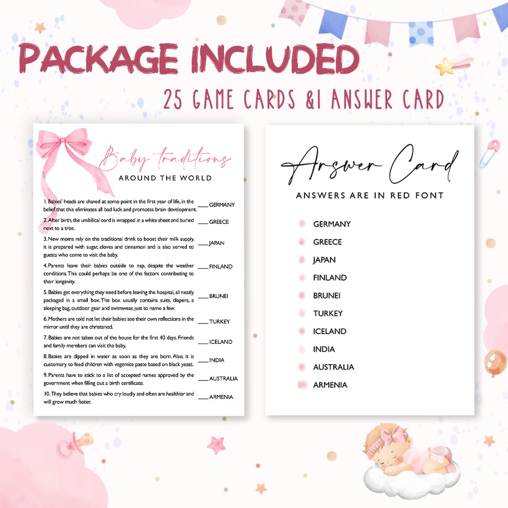 Wybgno pink bow design cards add charm to any baby shower