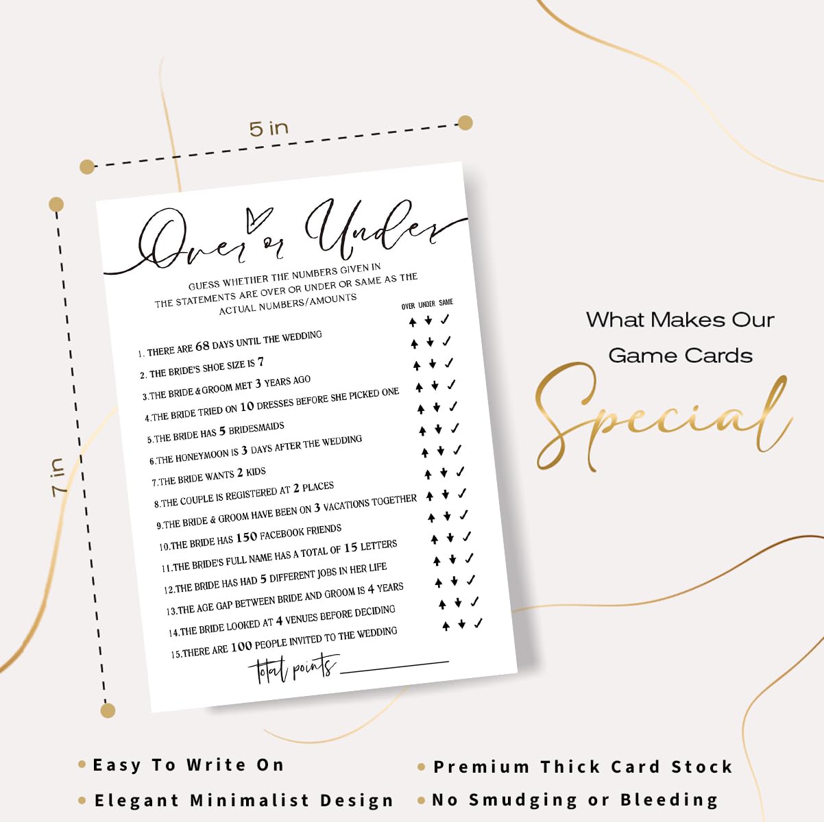 Wybgno wedding games cards, 5x7 size, easy to handle
