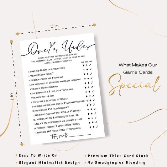 Wybgno wedding games cards, 5x7 size, easy to handle