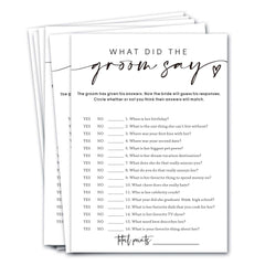 Wybgno wedding shower cards showing What Did the Groom Say for guests' fun memories