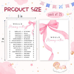 Pink bow-themed cards fit neatly into envelopes and display at the shower.