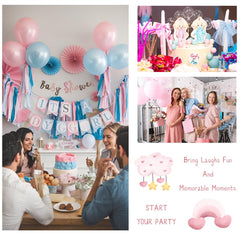 Pink bow design complements baby girl party styling.