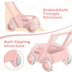 WyfKyd pink wooden baby walker storage compartment for toys and blocks