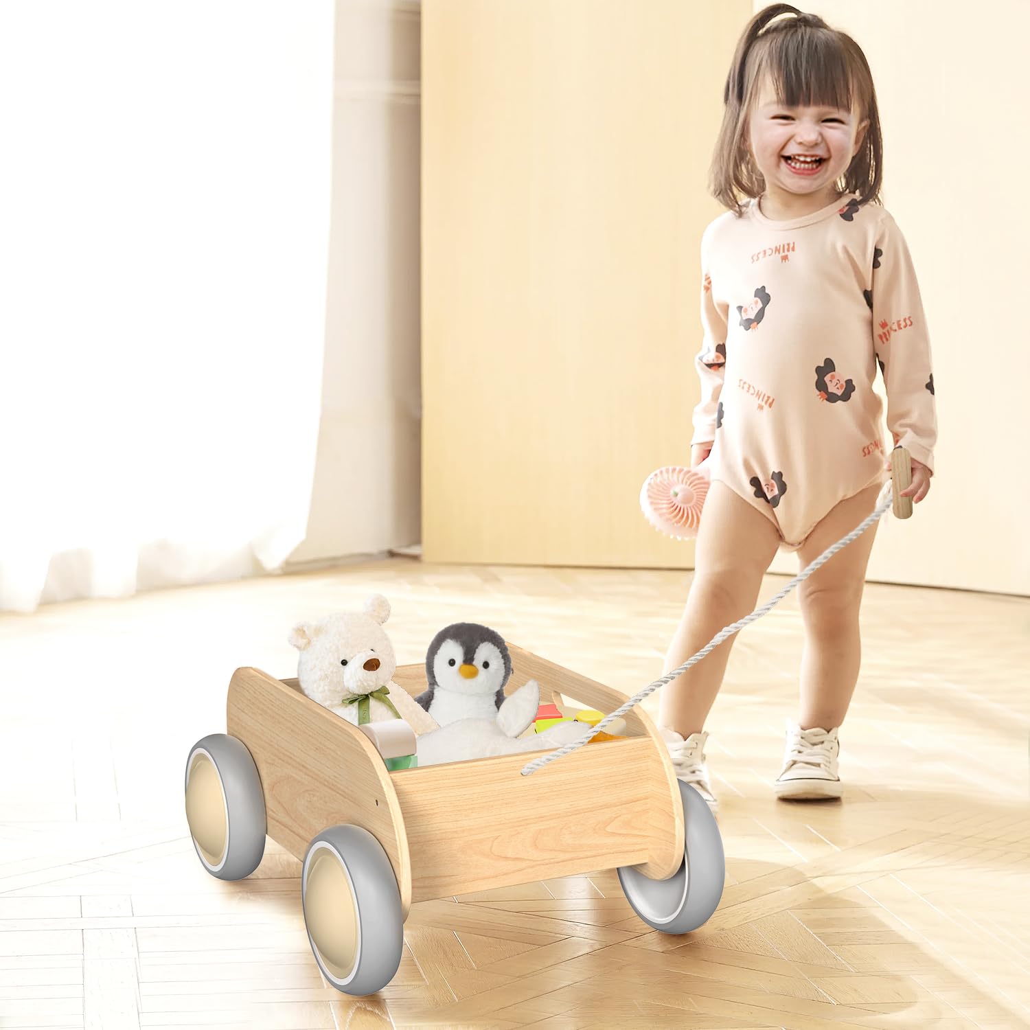 WyfKyd wooden baby walker color options pink green blue natural suit baby preferences.
