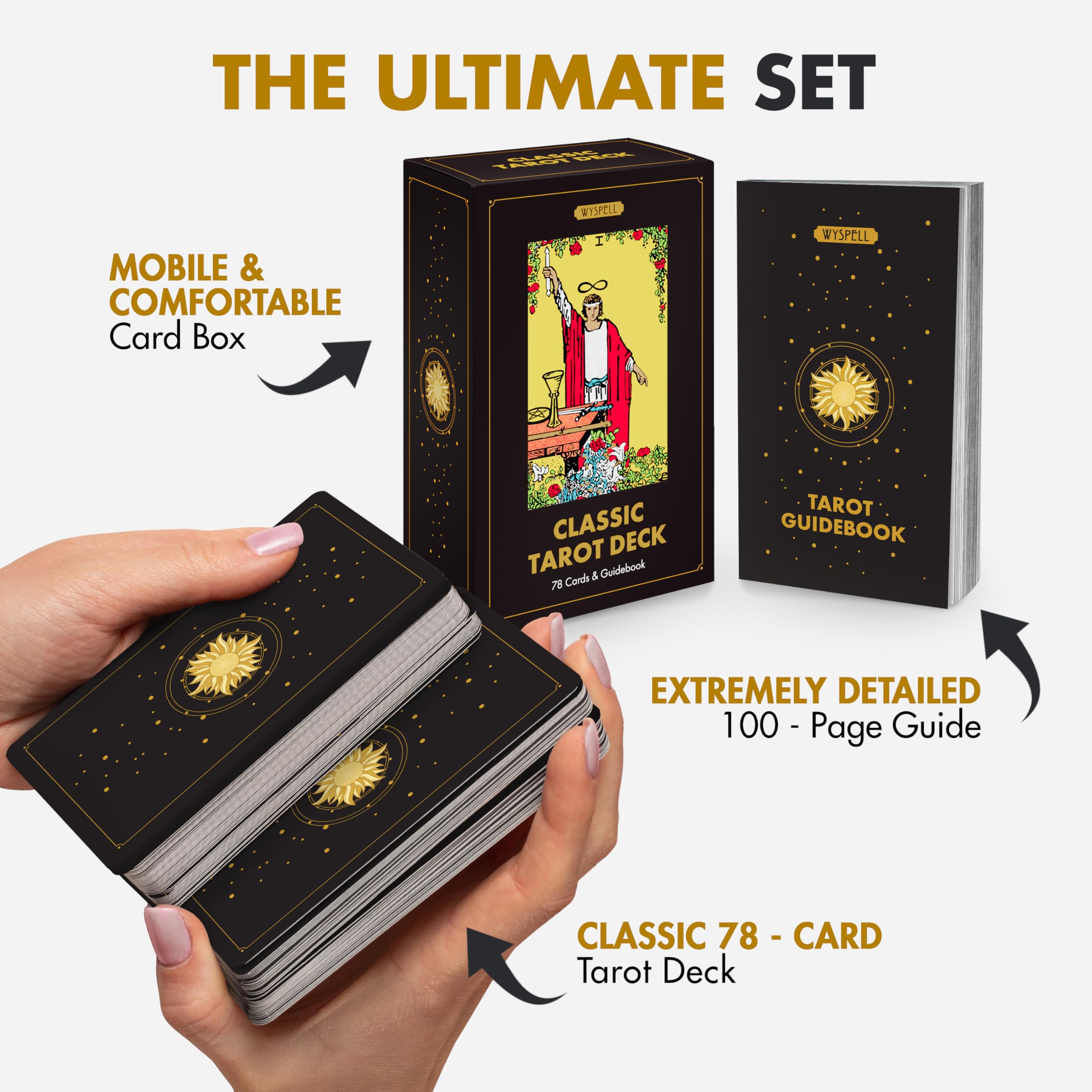 Wyspell Classic Tarot Cards artwork clarity highlights readable imagery for easy learning.