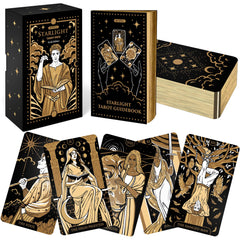 Wyspell Starlight Tarot Deck with gold edition for beginners, featuring radiant artwork