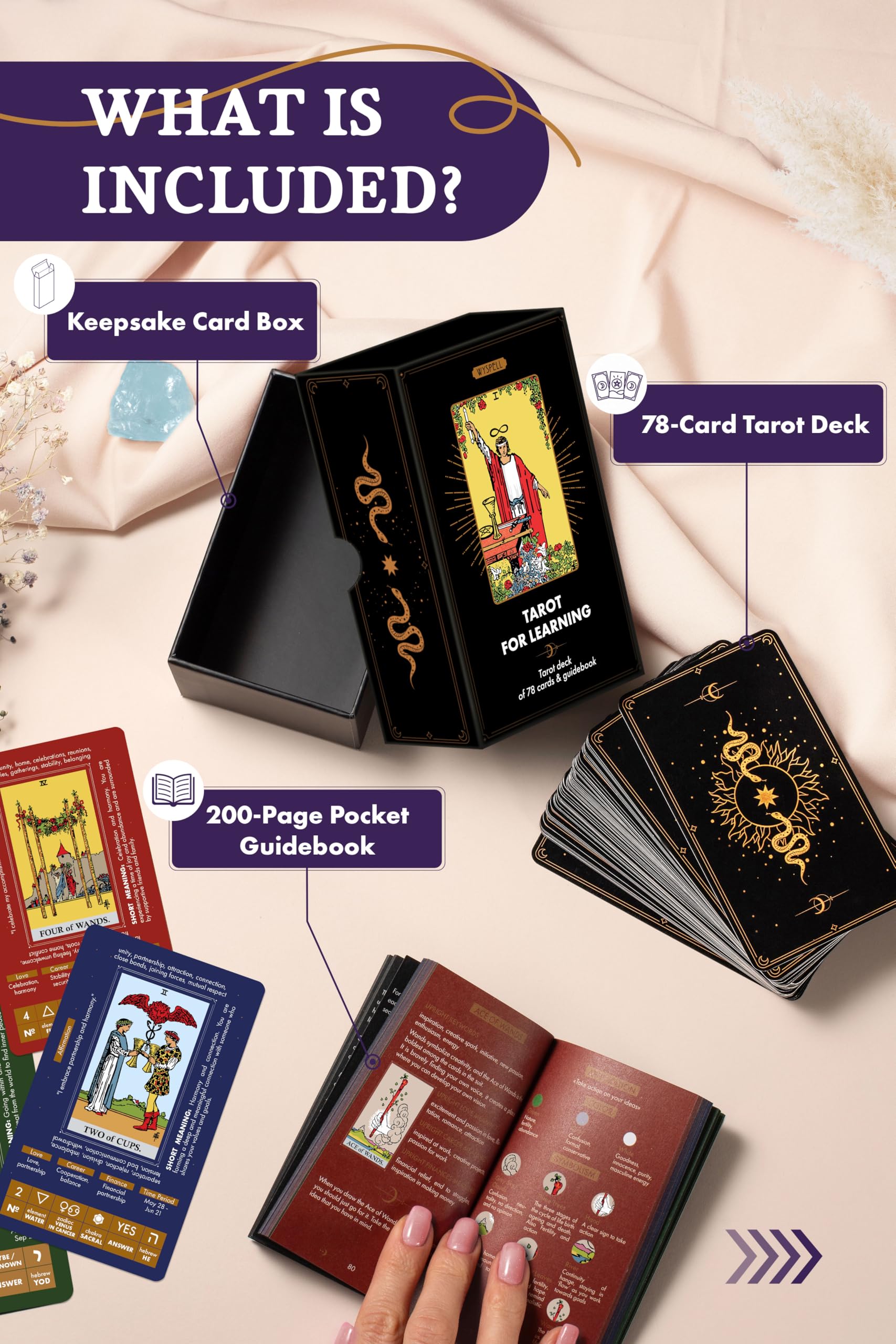Wyspell Tarot deck original artworks interior cards showcase harmonious guiding elements.