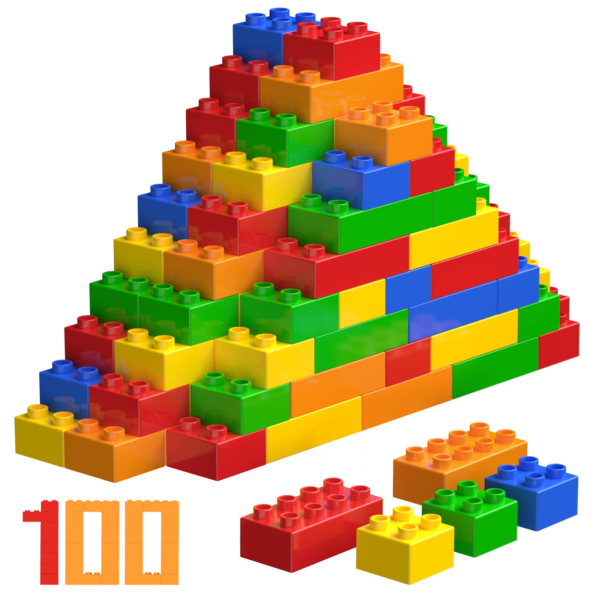 WYSWYG big building blocks 2x2 blocks in vibrant colors for imaginative play and fine motor growth.