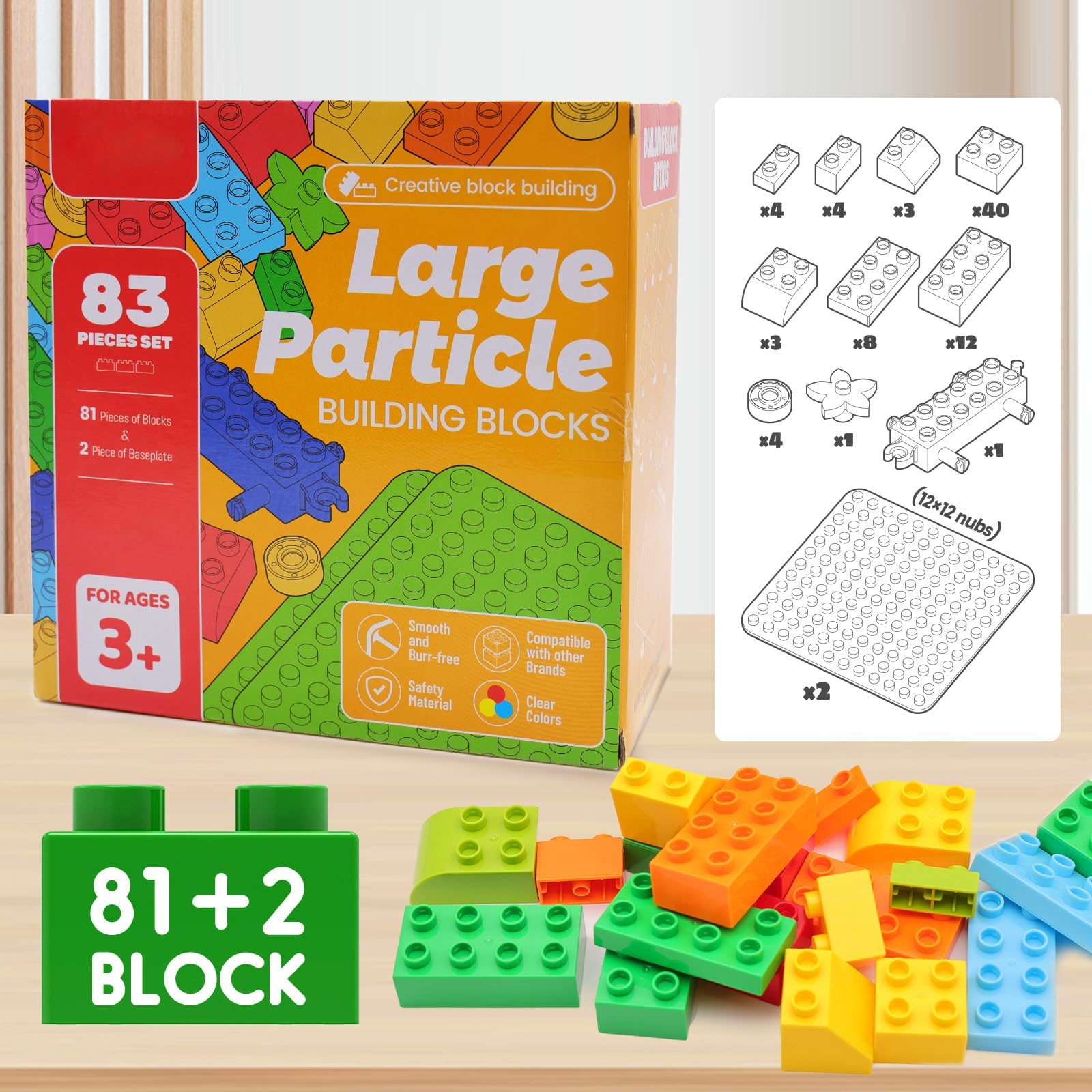 WYSWYG ABS plastic blocks with rounded corners for safe toddler building