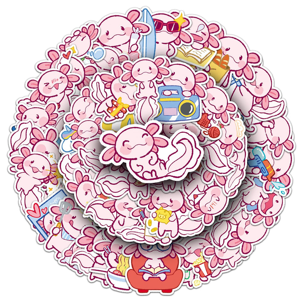 Wyyeleswm Axolotl stickers collection, 50pc, vibrant designs for teen crafts.