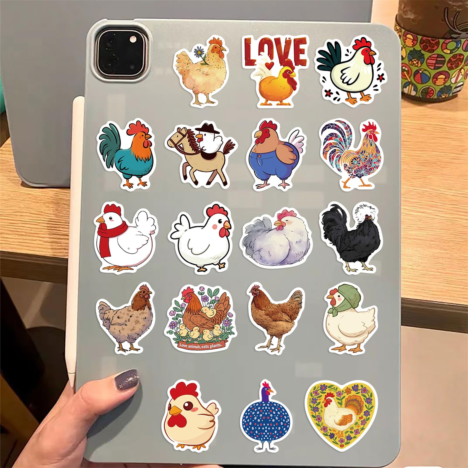 Wyyeleswm chicken stickers on journal perfect for personalizing.