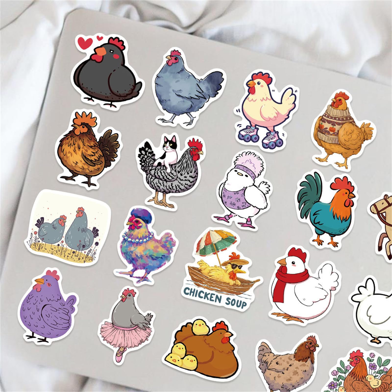 Wyyeleswm chicken stickers on water bottle resist water and sun.