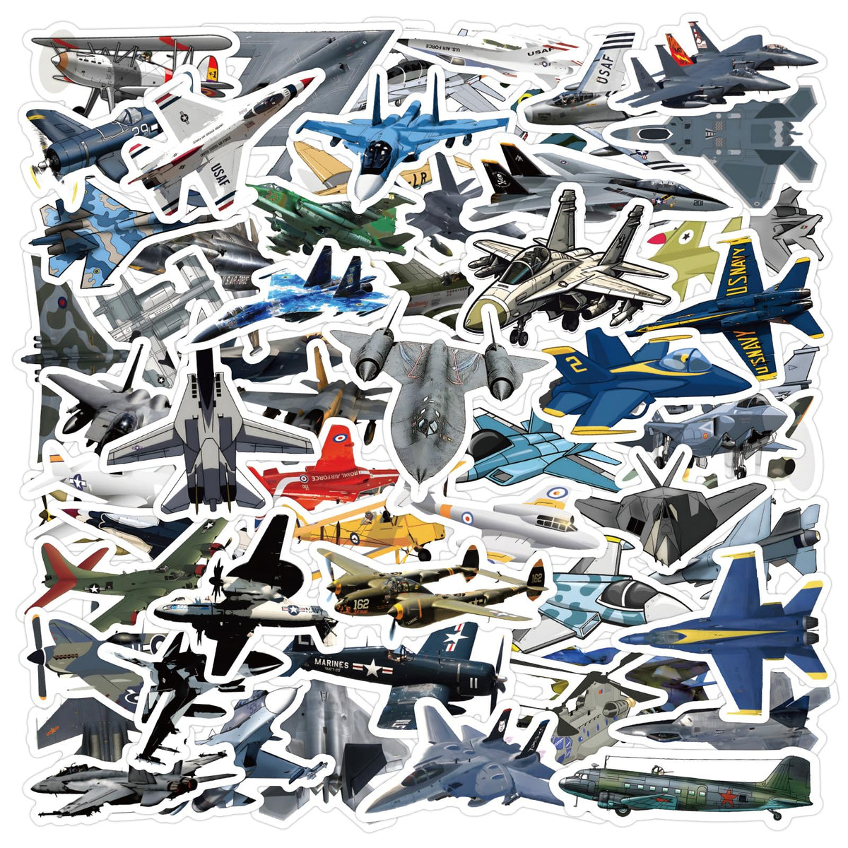 Wyyeleswm fighter plane stickers on water bottle for durable, splash-proof decor.