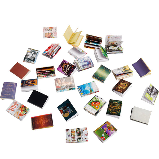 X Hot Popcorn mini books arranged on a shelf for elegant mini living room decor