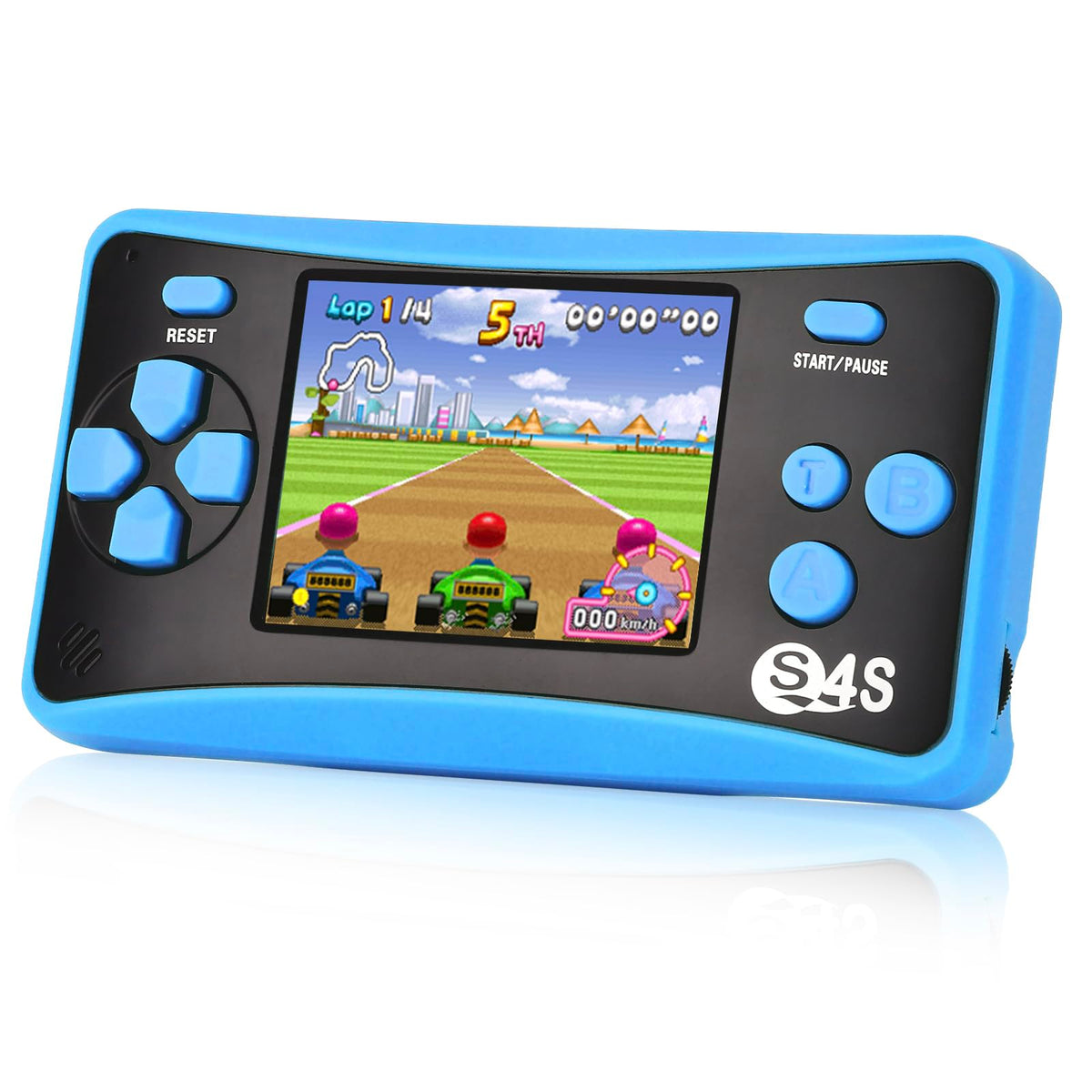 X-JOYKIDS handheld game in blue front view, ideal portable entertainment for kids on the go.