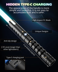 X-TREXSABER hidden Type-C charging port enables easy recharging.