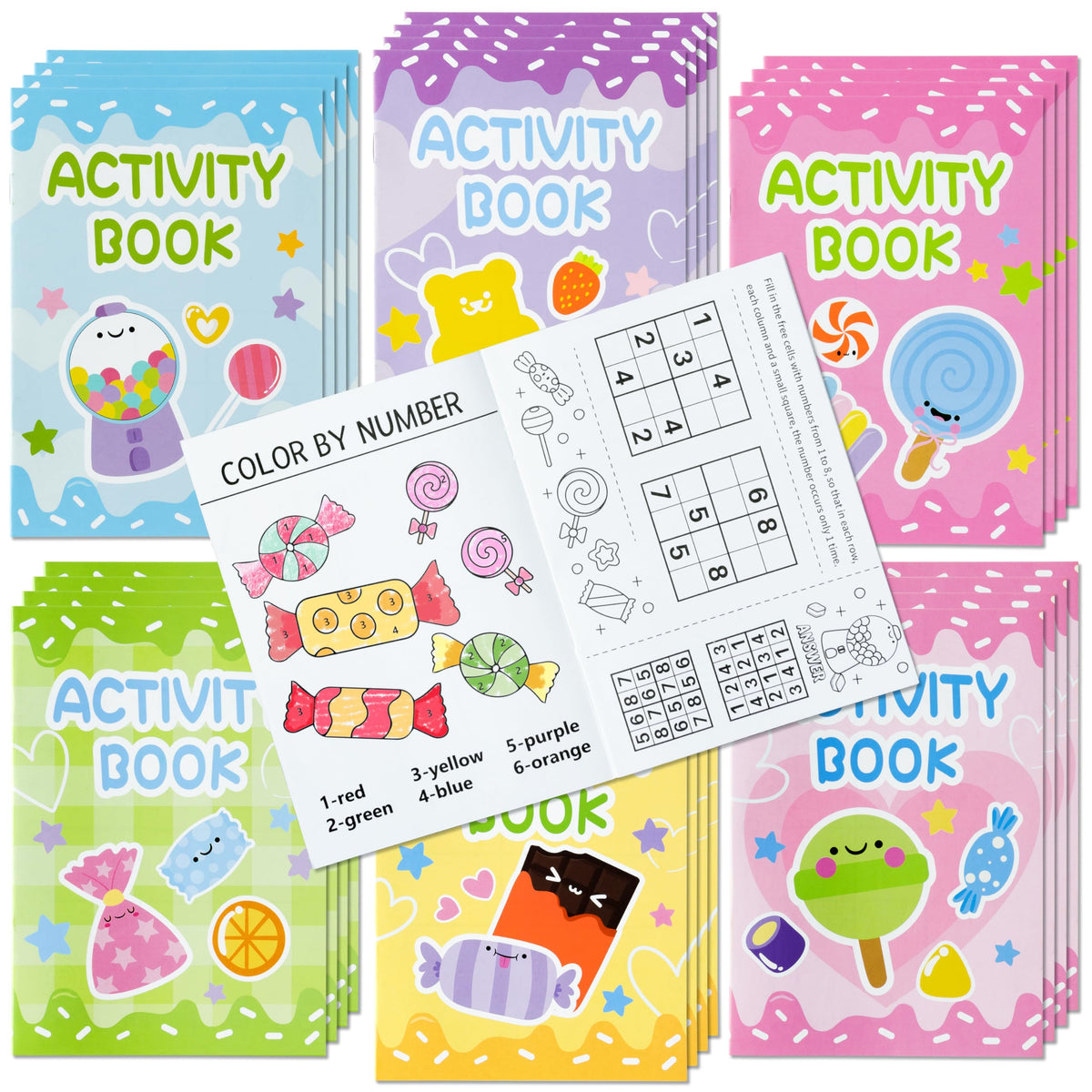 X1zuue Candy Activity Books cover, colorful candy designs for kids' coloring fun