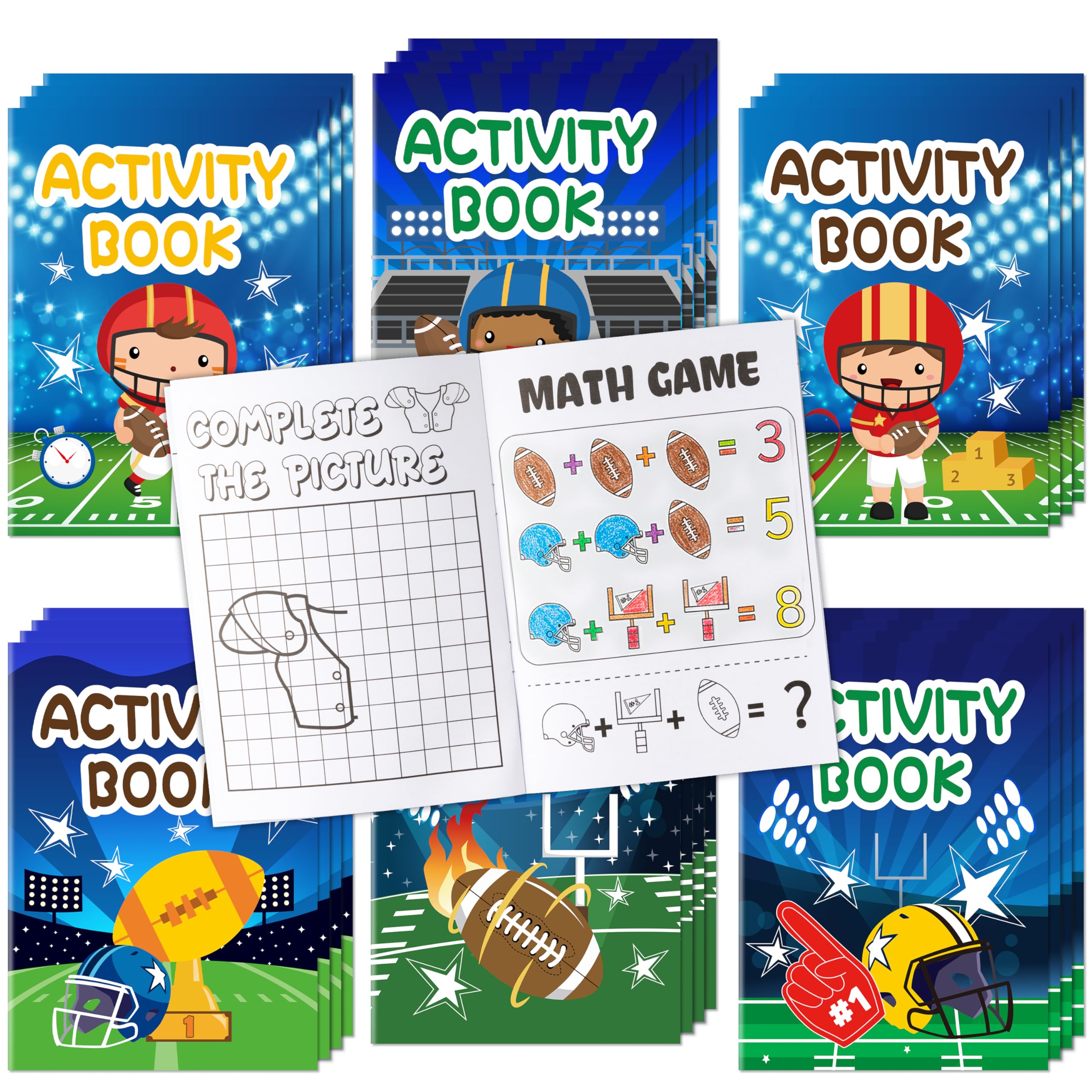 X1zuue football activity books collection cover with bright colors, ideal for party favors.