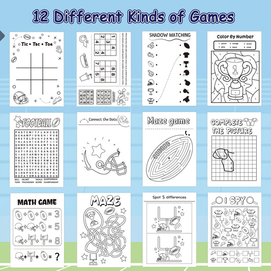 X1zuue football activity books designs with six themes, perfect for classroom activities.