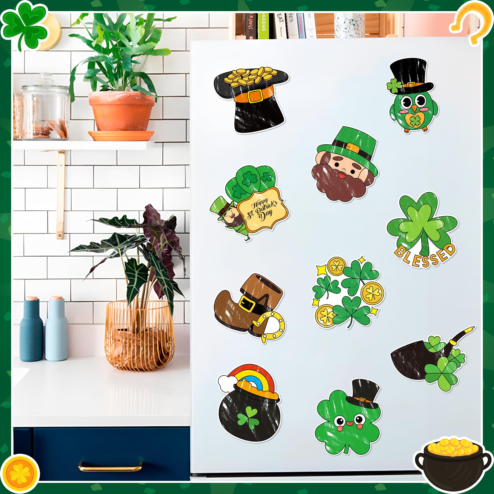 X1zuue color-your-own shamrock magnets encourage creativity