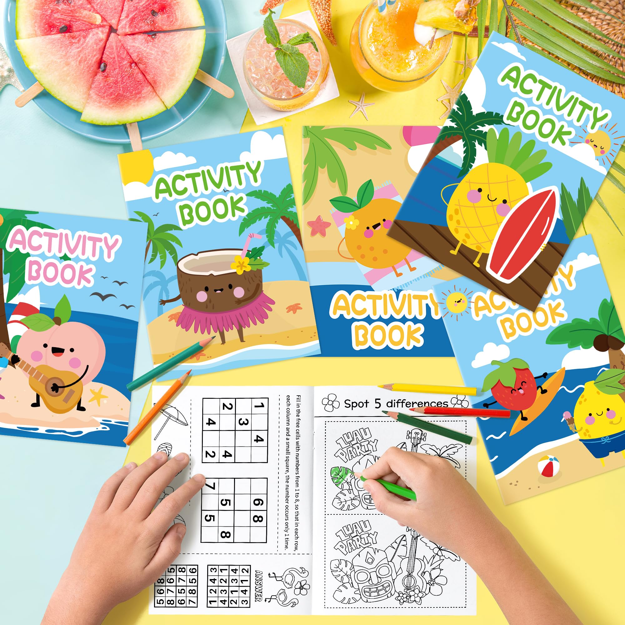 X1zuue summer fruit activity book spot-the-difference page boosts attention to detail.