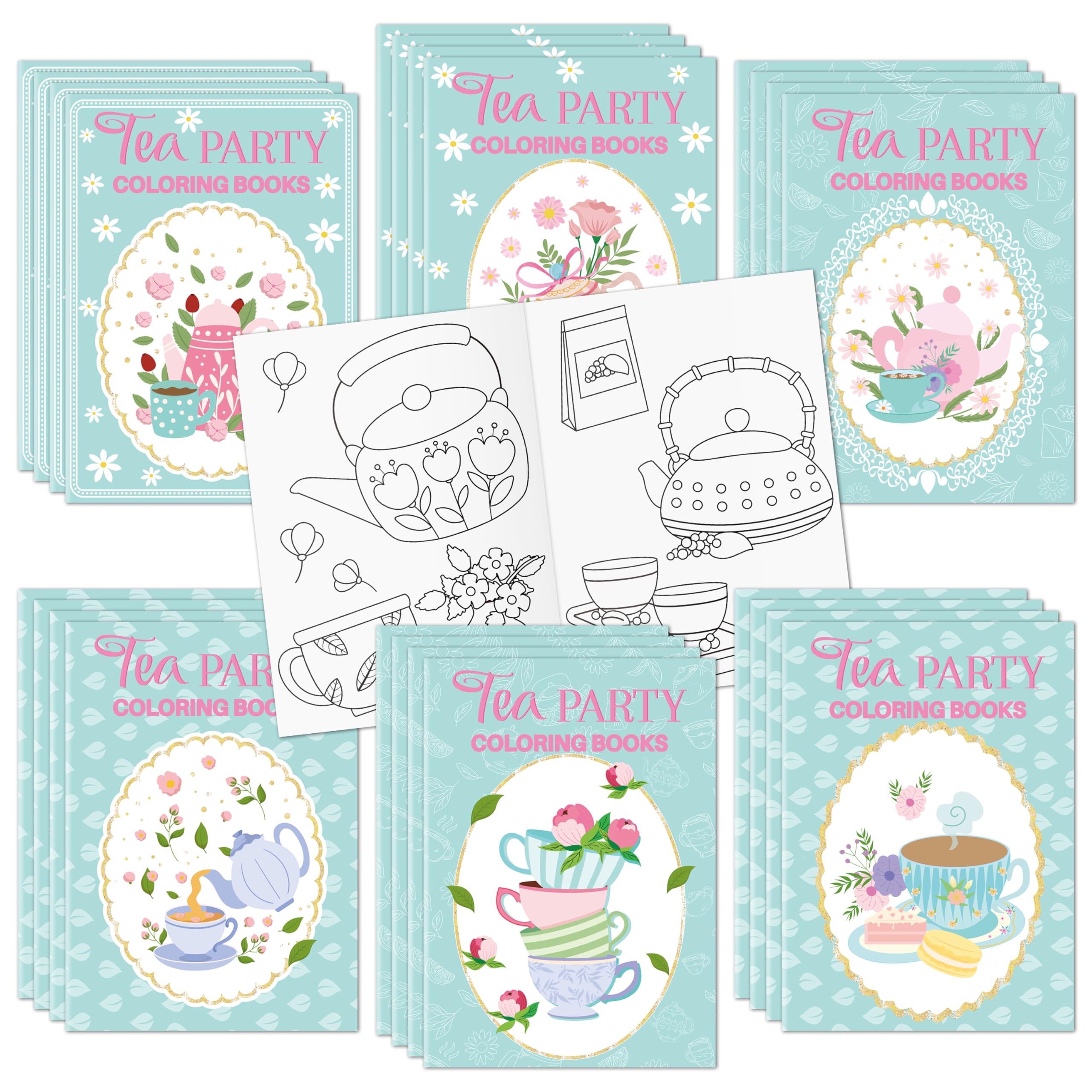 X1zuue tea party coloring book set with 24 pages for creative kids.