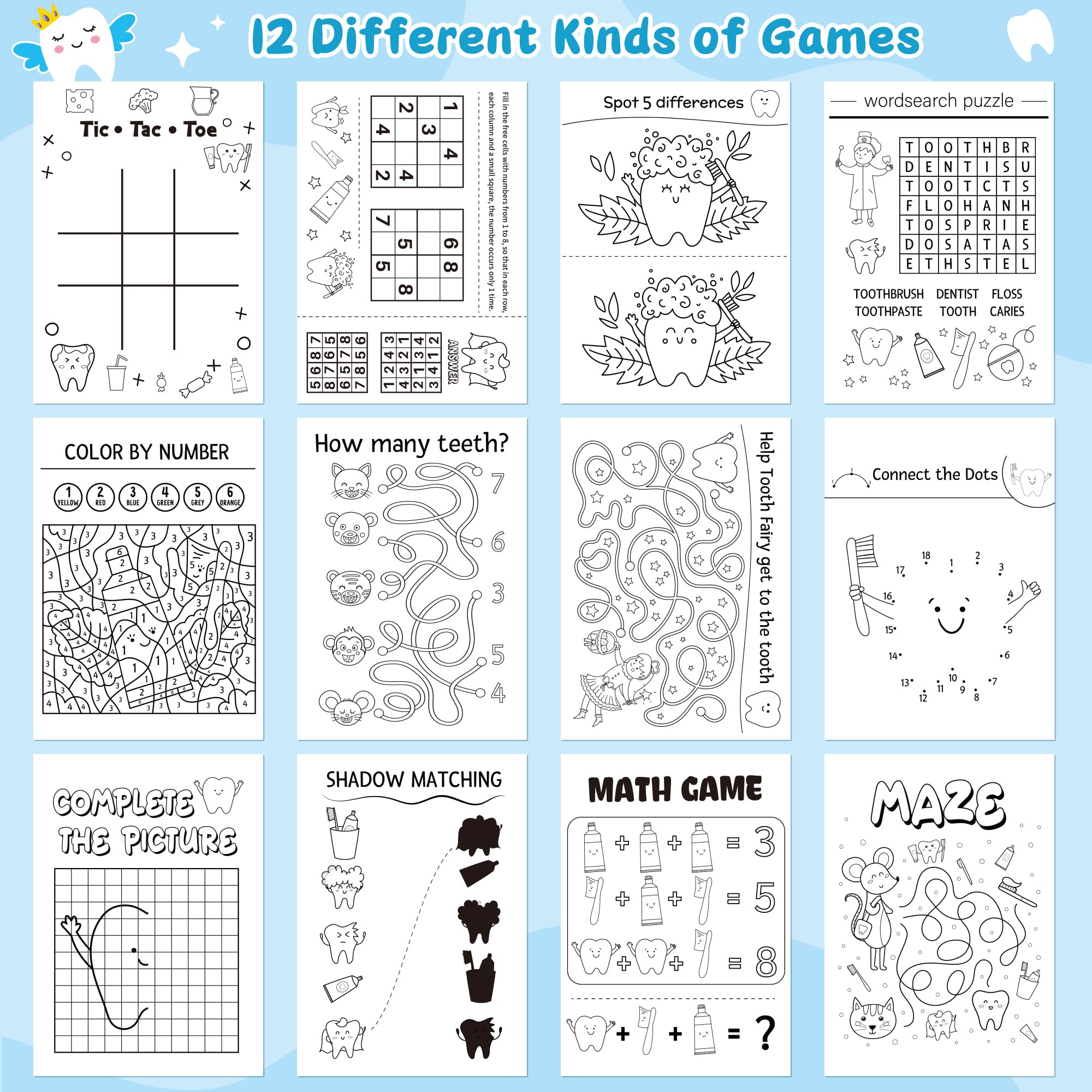 X1zuue tooth activity book find-the-difference scene engages attention