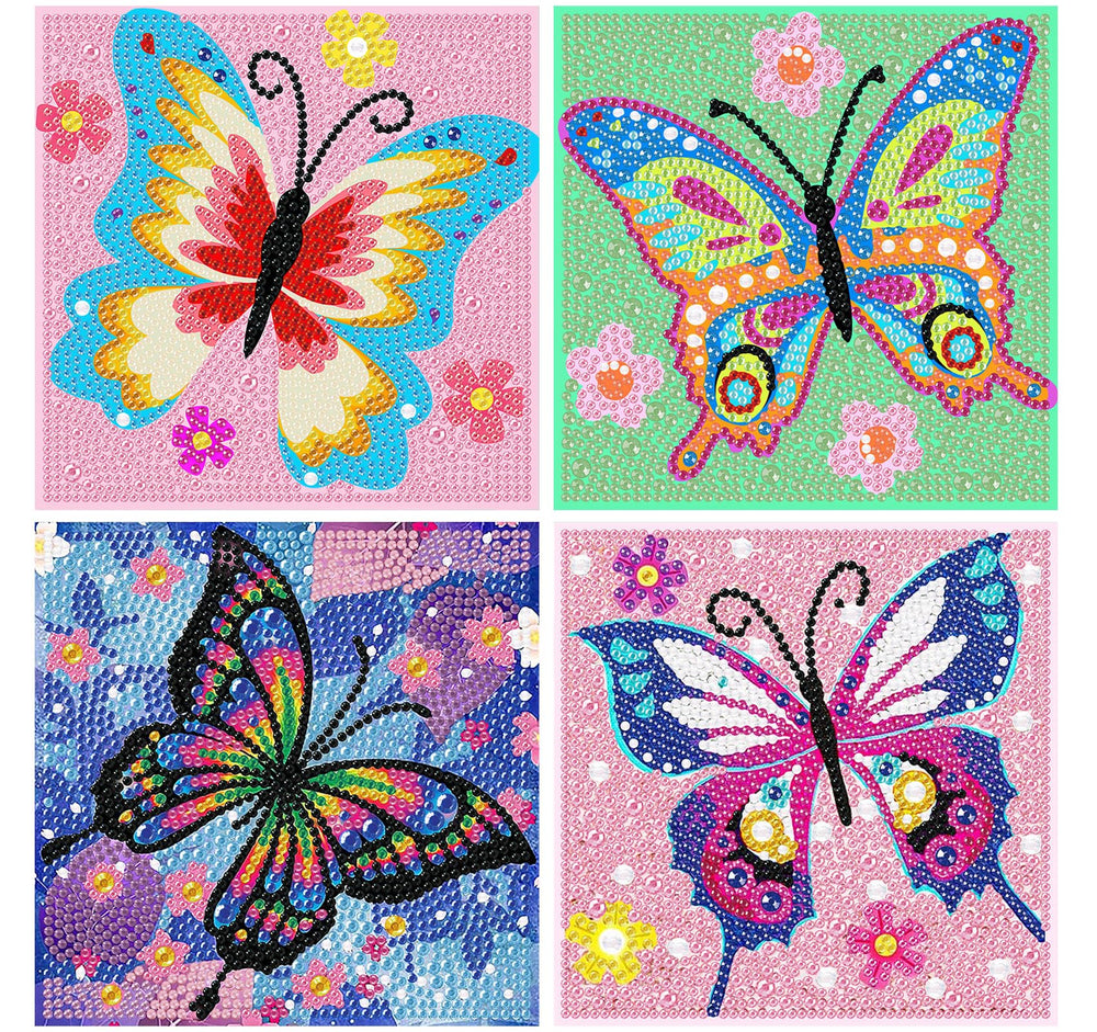 Xackcme butterfly diamond art kit front view showing colorful gems for kids' creativity
