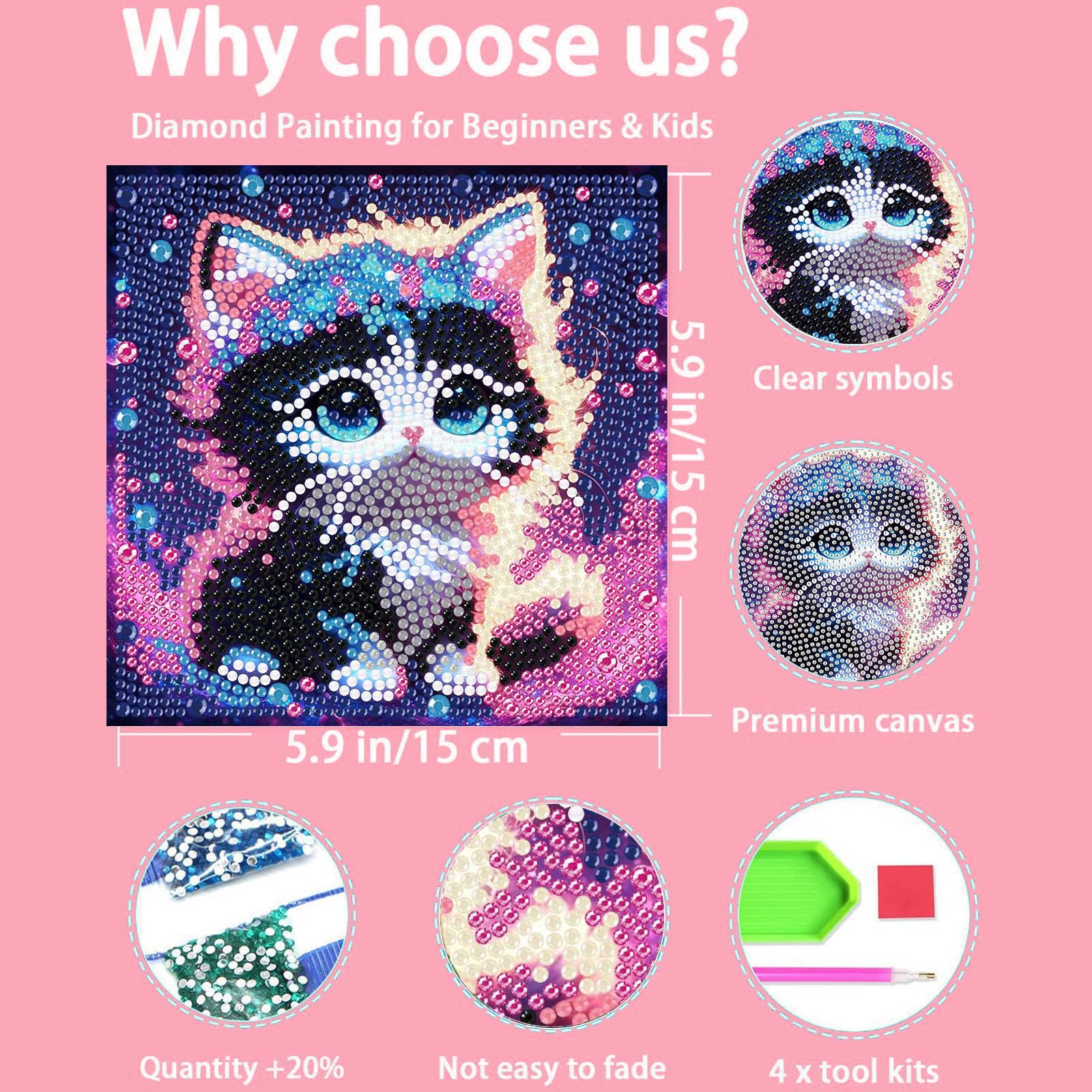 Xackcme cat diamond art canvas fosters fine motor skills through colorful detail.