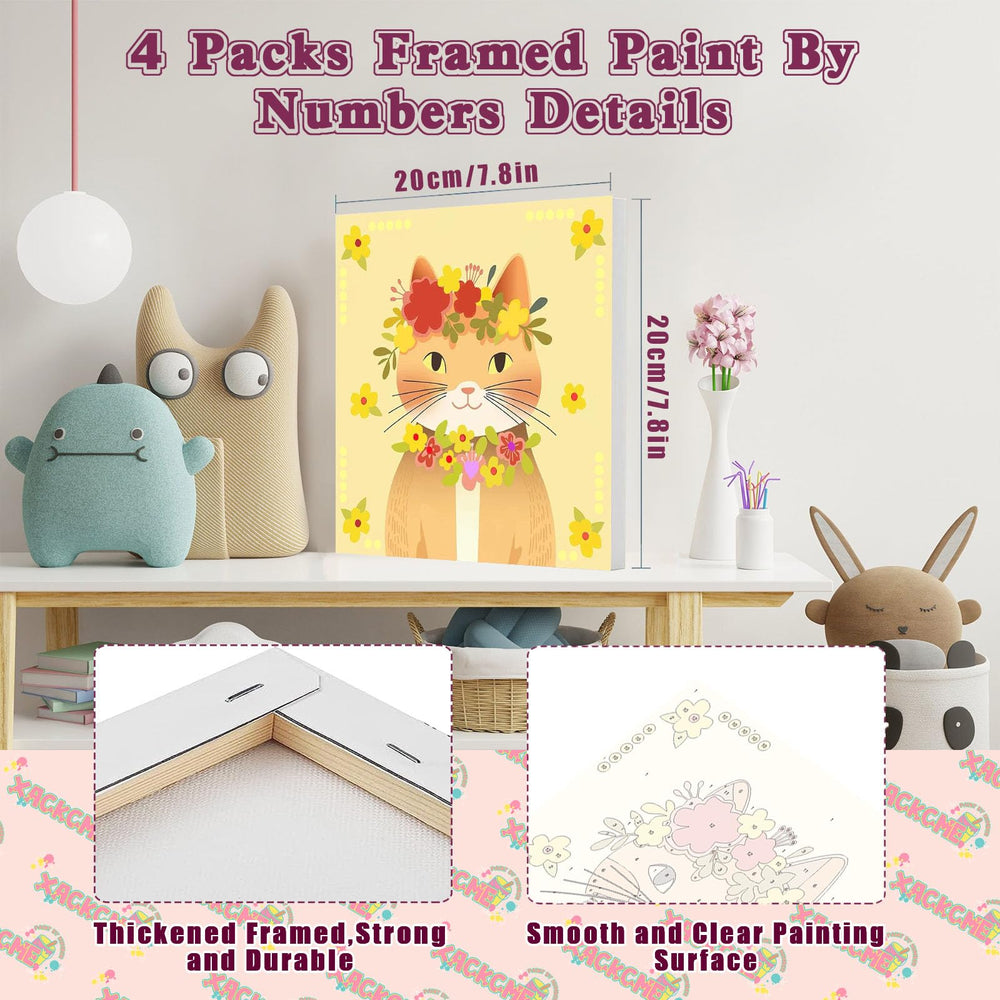 Xackcme cat paint-by-number kit with wooden frame ready for hanging