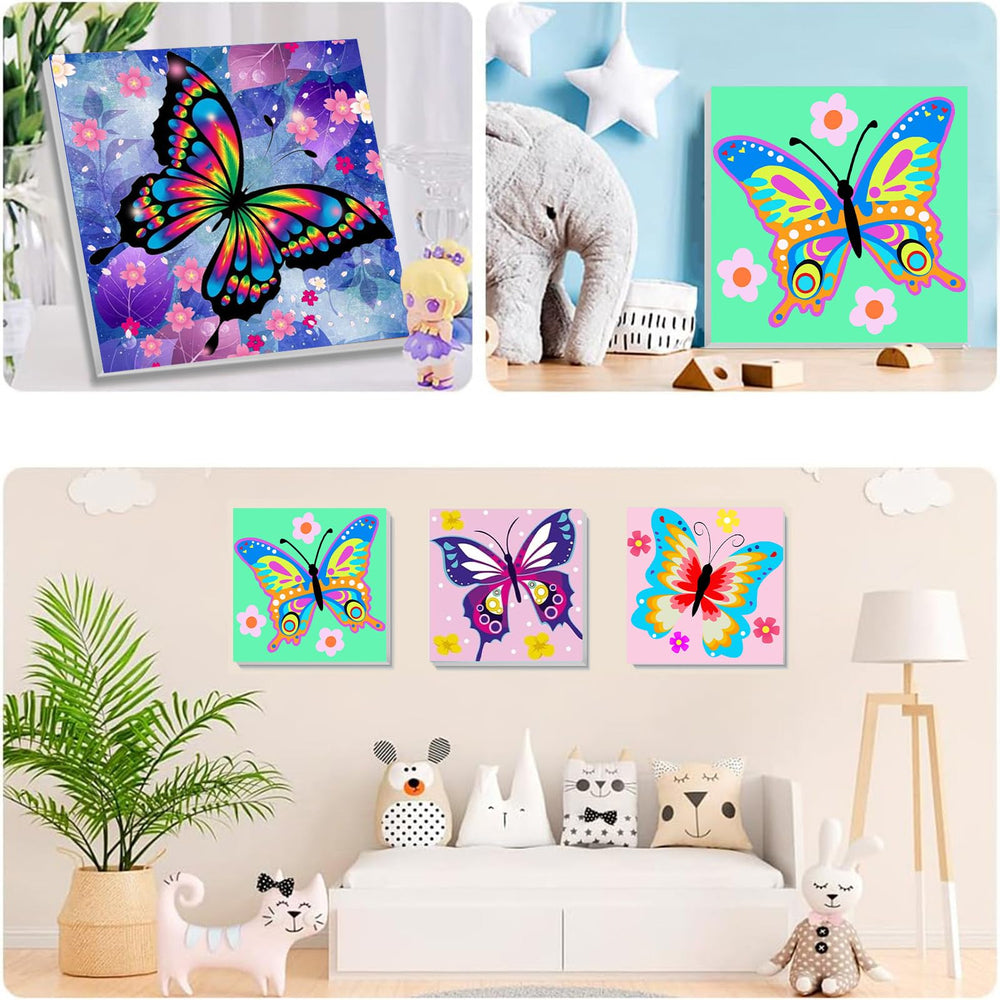 Xackcme wooden frame ready to showcase completed butterfly artwork.