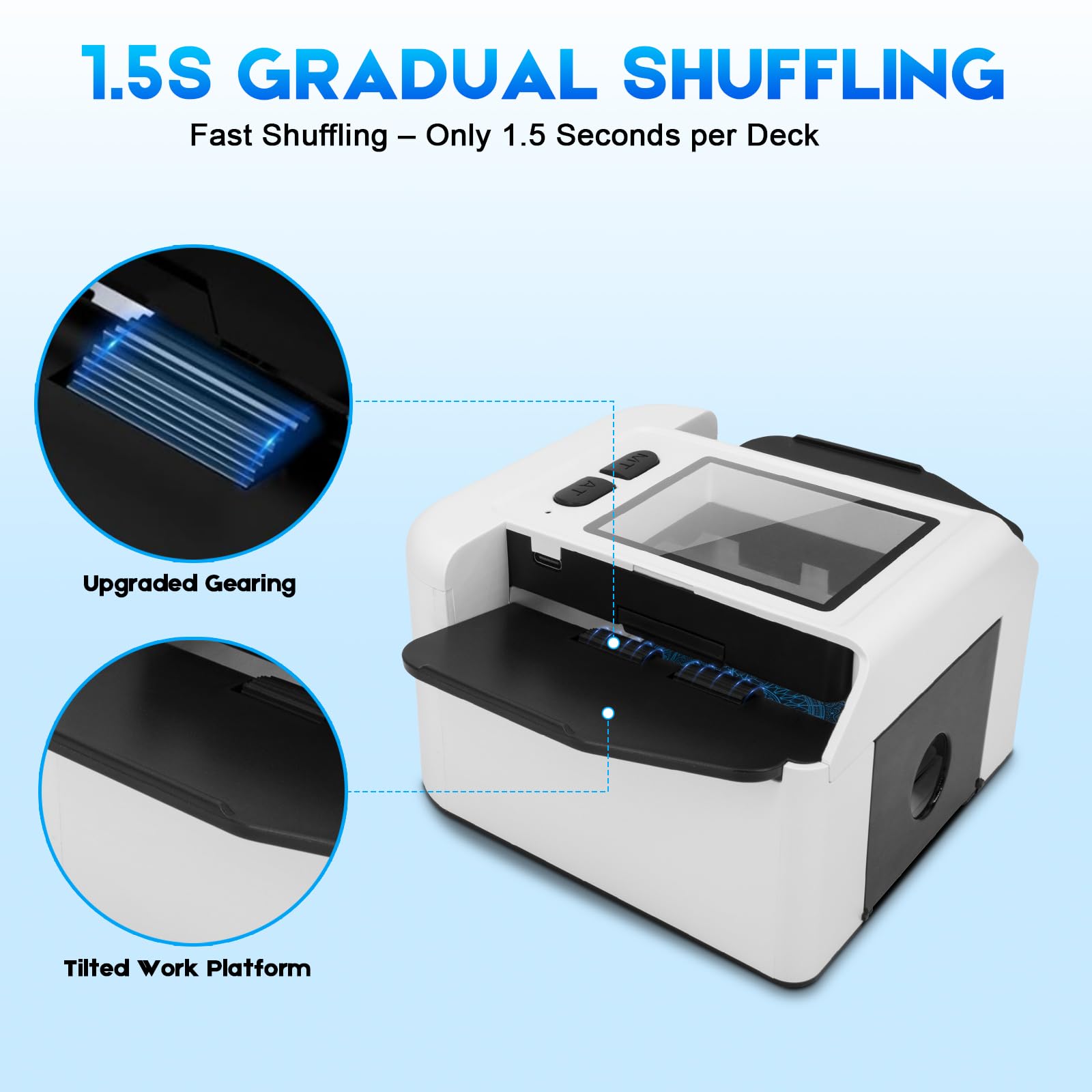 Xamanabu shuffler extended input tray fits larger or sleeved cards