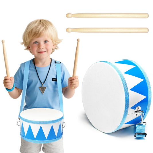 Xanllaxa Kids Drum Set in blue wood, engaging toddlers with colorful percussion.