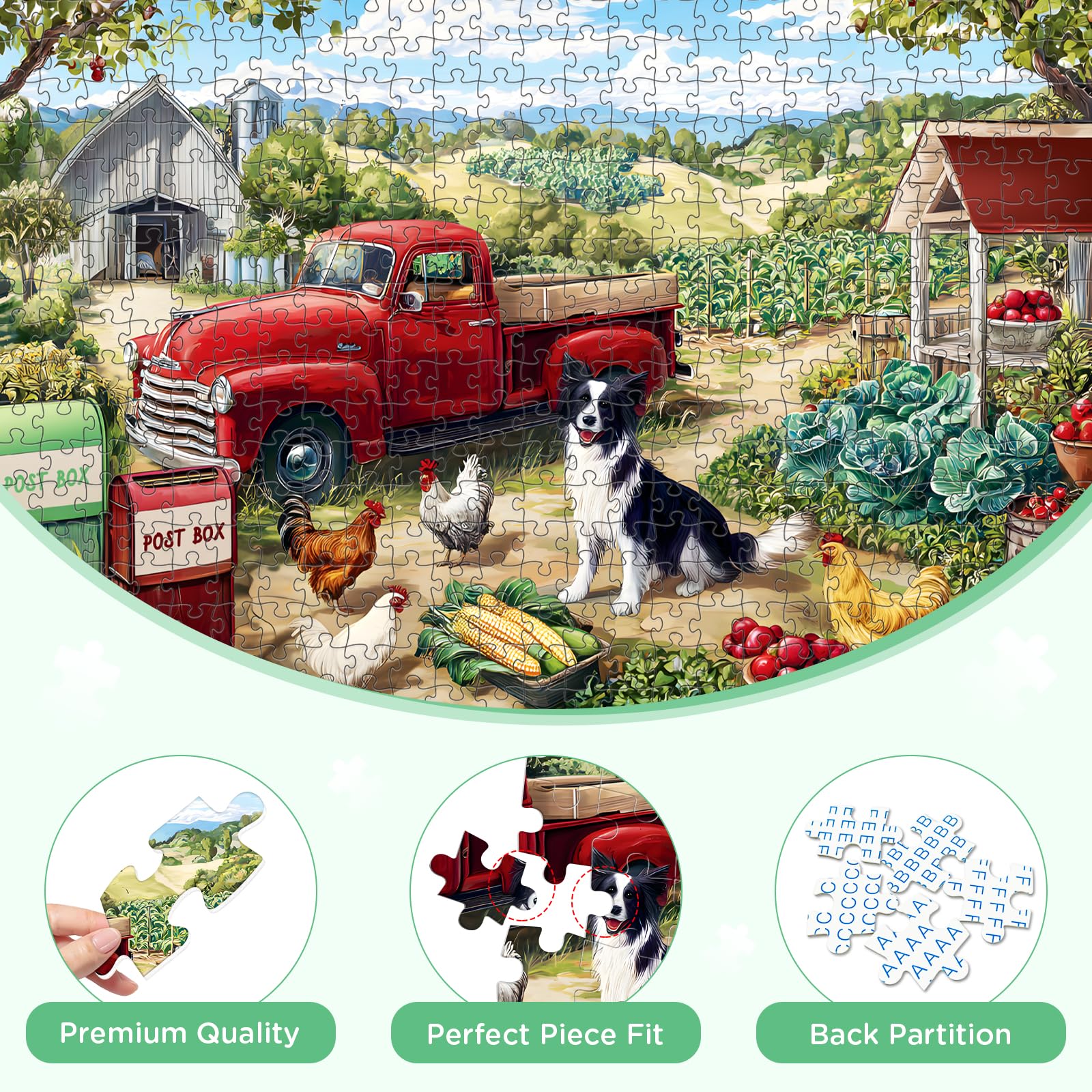 XAPAEG 500-piece puzzle with chickens in a yard, a charming adult challenge
