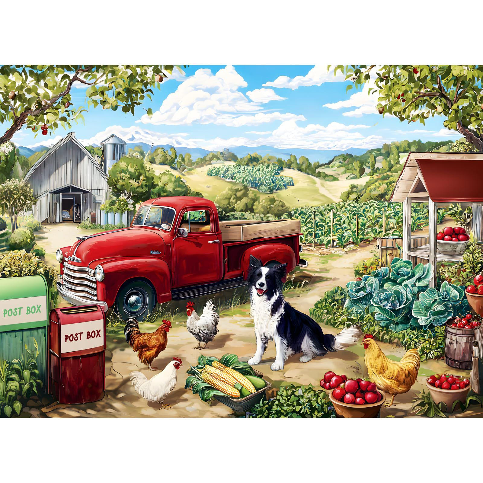 XAPAEG 500-piece puzzle with a red pickup truck in a farm scene for relaxing family time