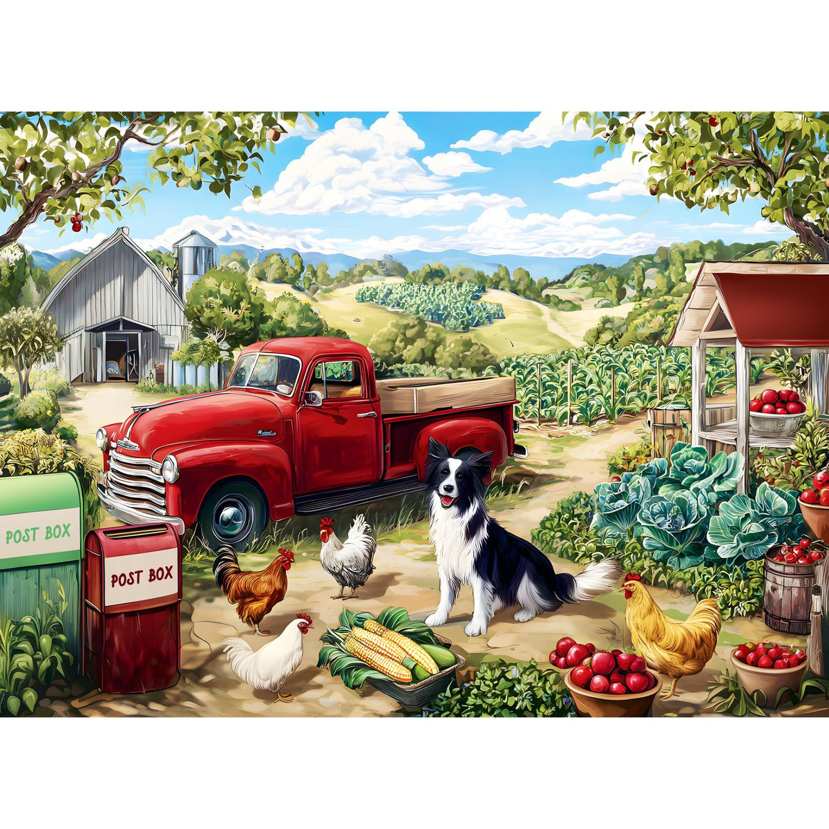 XAPAEG 500-piece puzzle with a red pickup truck in a farm scene for relaxing family time