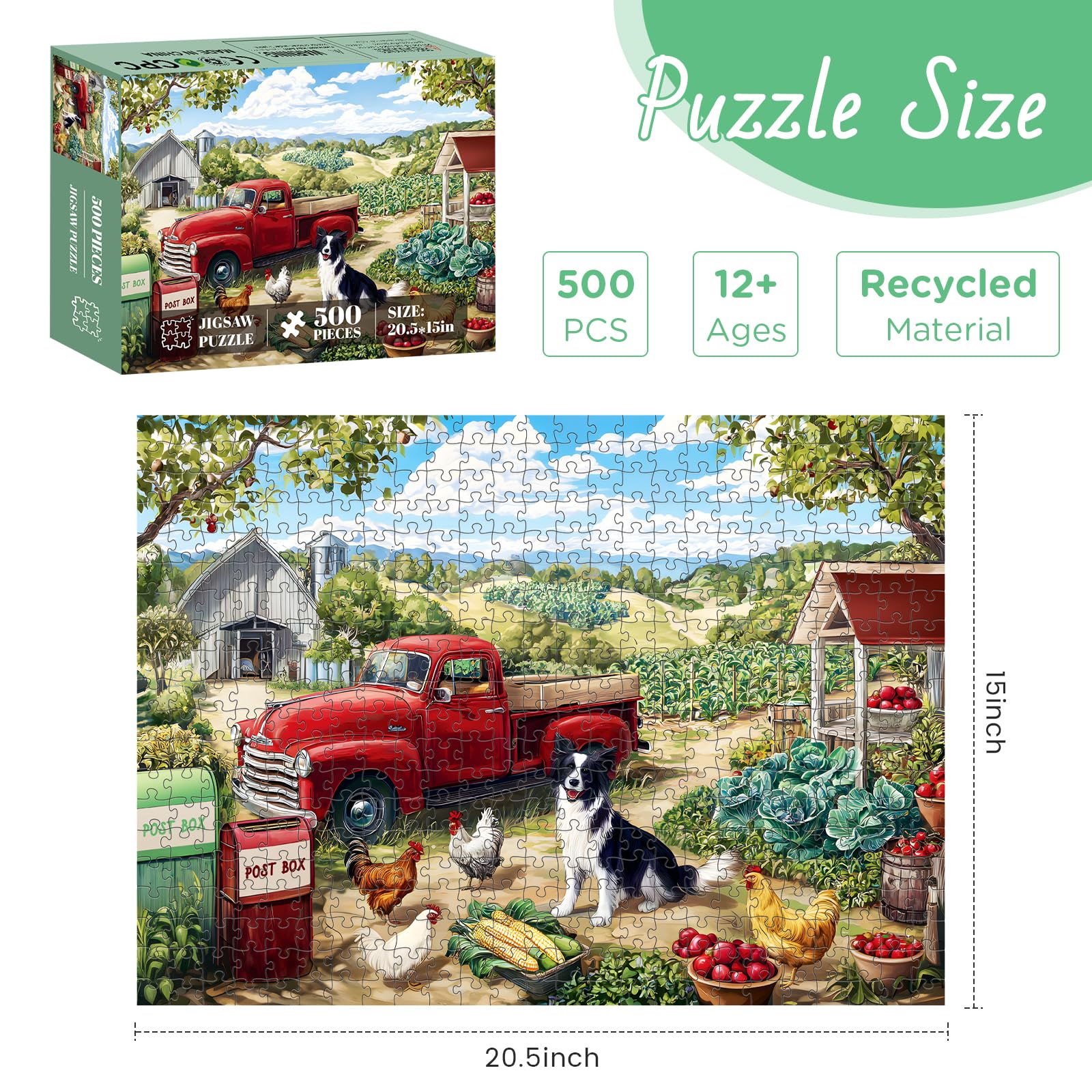 XAPAEG 500-piece puzzle showing a sheepdog among vegetable patches for mindful evenings
