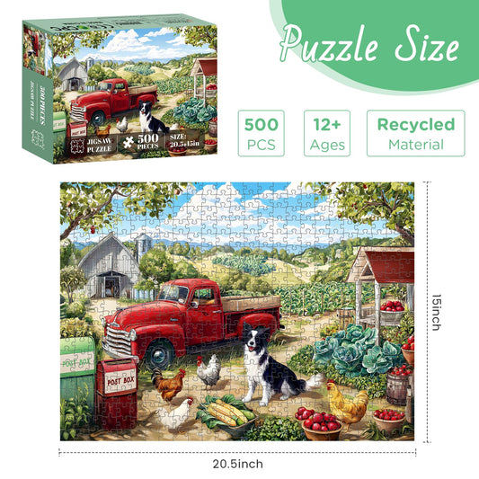 XAPAEG 500-piece puzzle showing a sheepdog among vegetable patches for mindful evenings